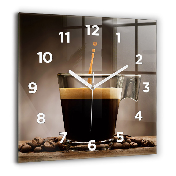 Square glass wall clock A cup of coffee