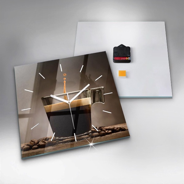Square glass wall clock A cup of coffee