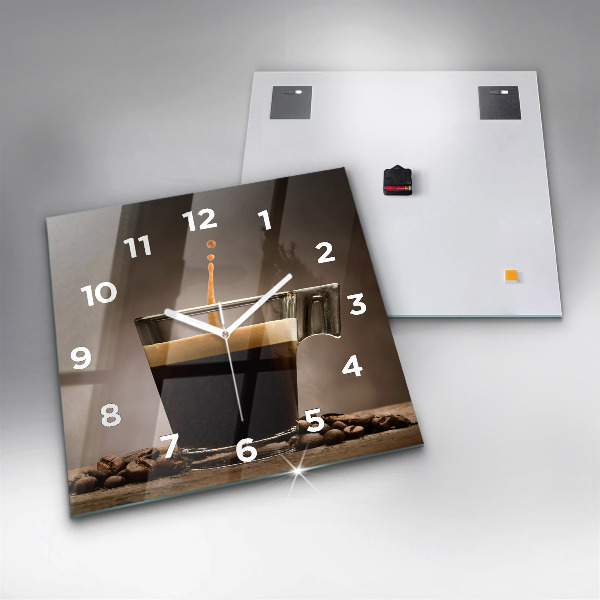 Square glass wall clock A cup of coffee