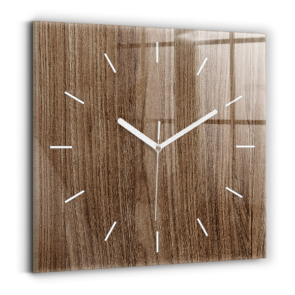Square glass wall clock Dark wood