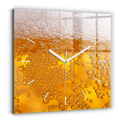 Square glass wall clock Beer with foam