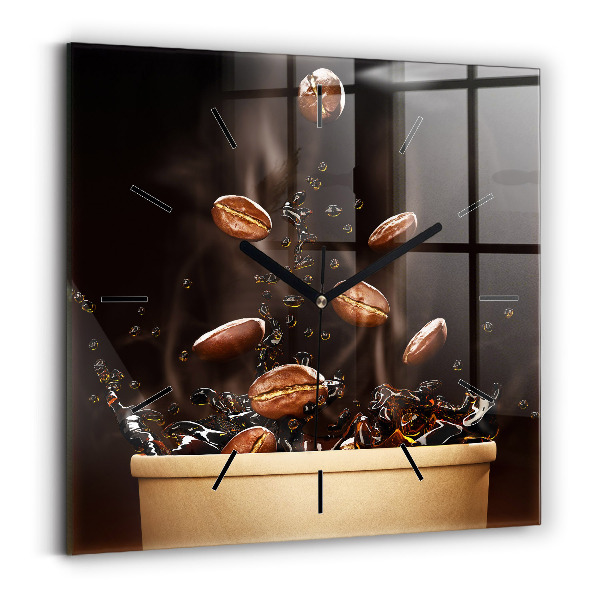 Square glass wall clock Hot coffee