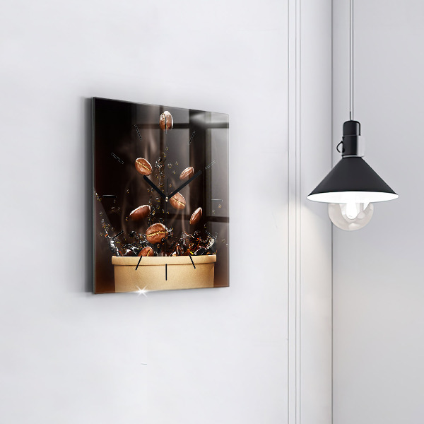 Square glass wall clock Hot coffee