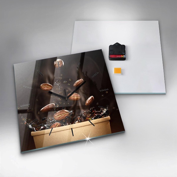 Square glass wall clock Hot coffee