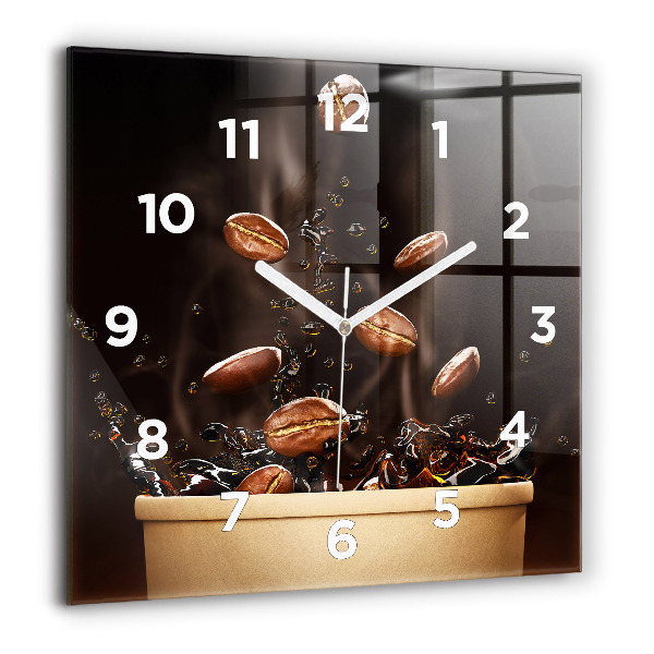 Square glass wall clock Hot coffee