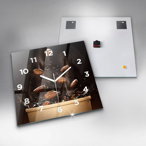 Square glass wall clock Hot coffee