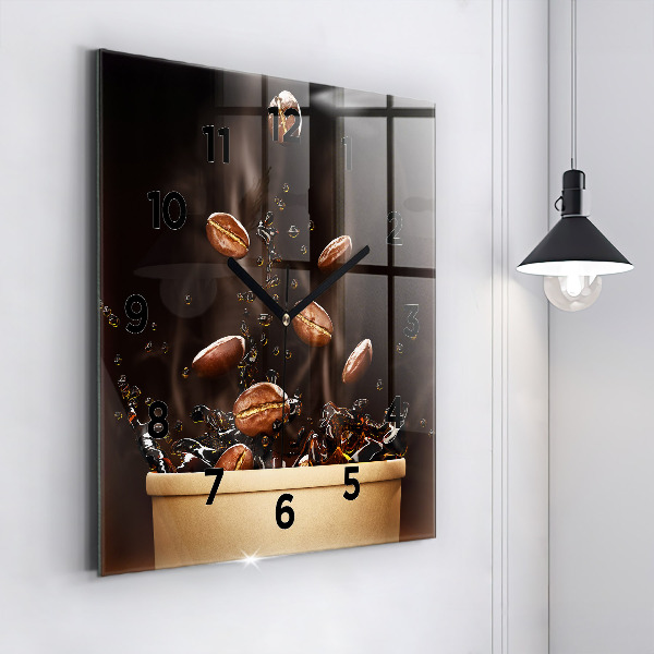 Square glass wall clock Hot coffee