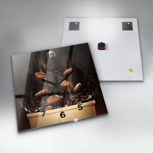 Square glass wall clock Hot coffee