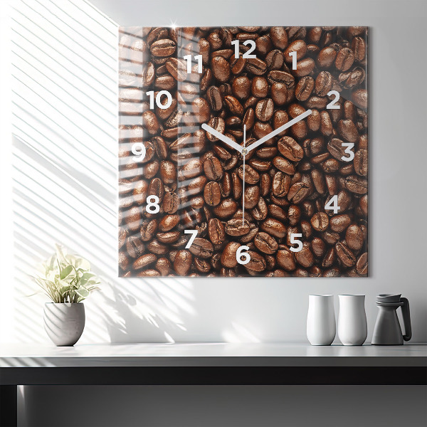 Square glass wall clock Coffee beans