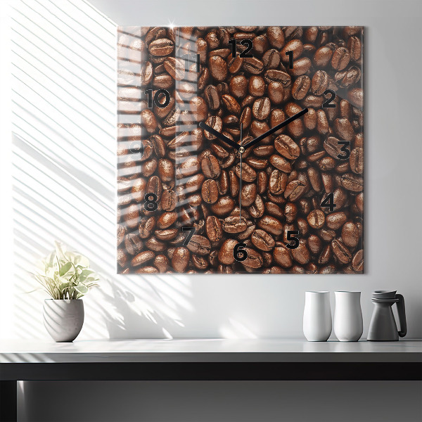 Square glass wall clock Coffee beans