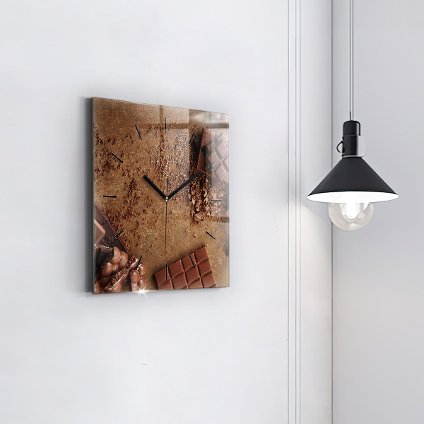 Square glass wall clock Chocolate bars