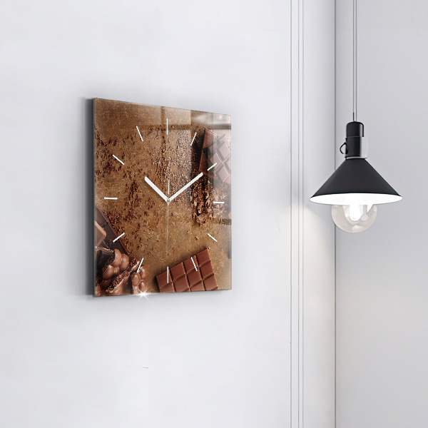Square glass wall clock Chocolate bars