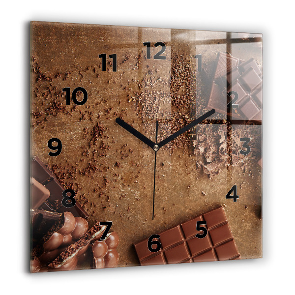 Square glass wall clock Chocolate bars