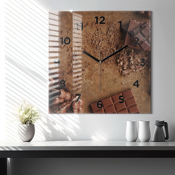 Square glass wall clock Chocolate bars