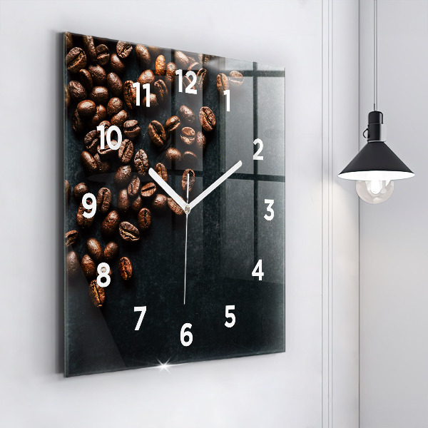 Square glass wall clock Coffee beans