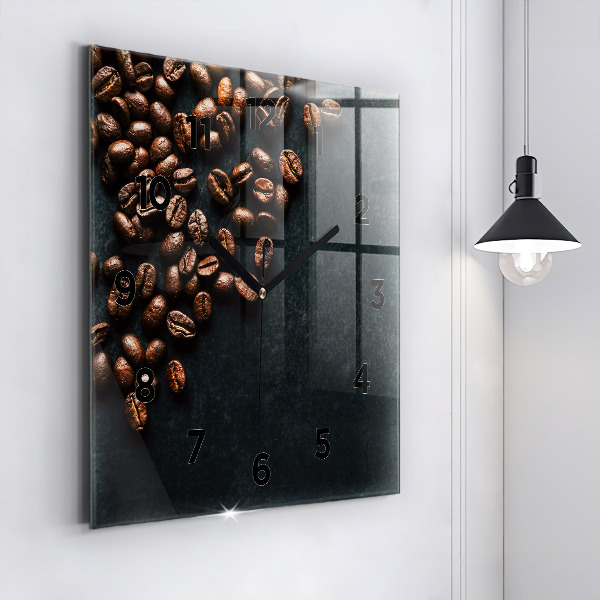 Square glass wall clock Coffee beans