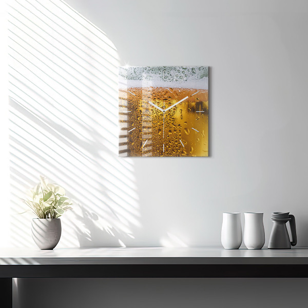 Square glass wall clock A mug of beer
