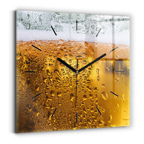 Square glass wall clock A mug of beer