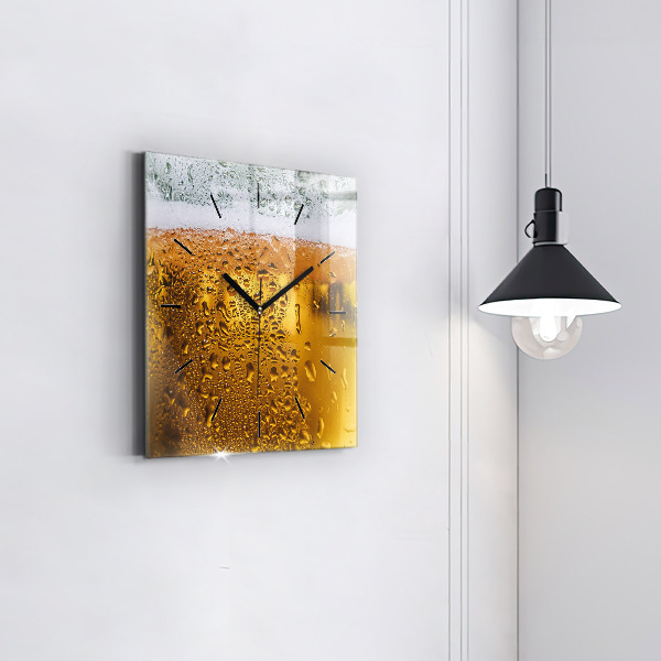 Square glass wall clock A mug of beer