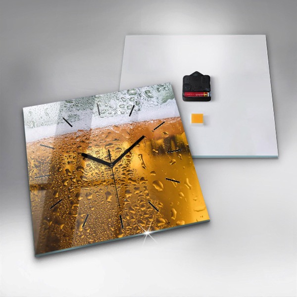 Square glass wall clock A mug of beer