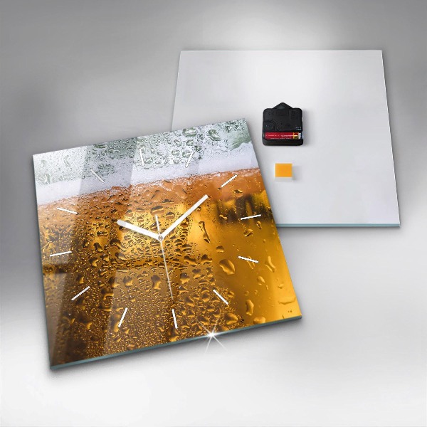 Square glass wall clock A mug of beer