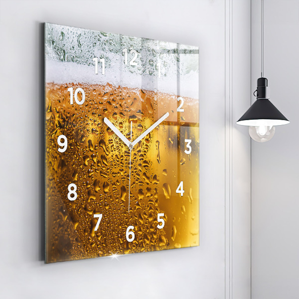 Square glass wall clock A mug of beer