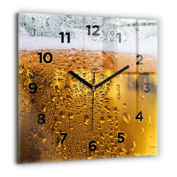 Square glass wall clock A mug of beer