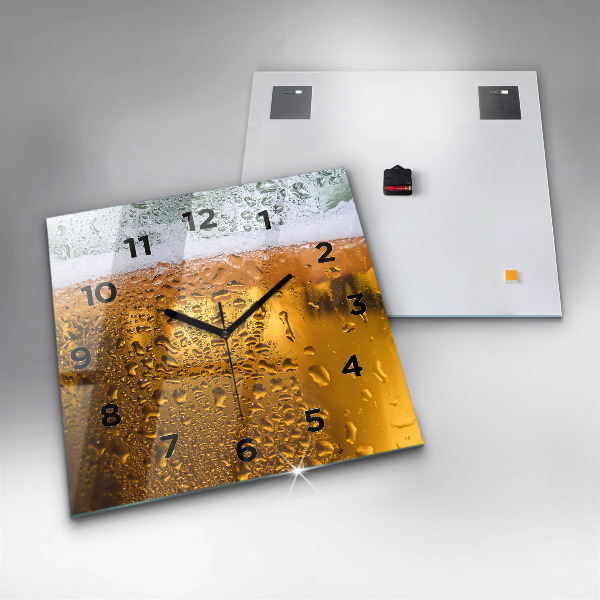 Square glass wall clock A mug of beer