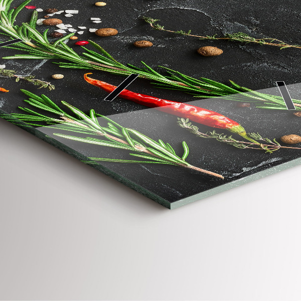 Square glass wall clock Spices on the counter