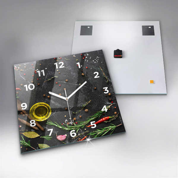 Square glass wall clock Spices on the counter