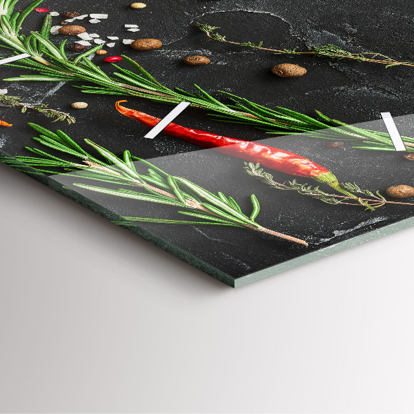 Square glass wall clock Spices on the counter