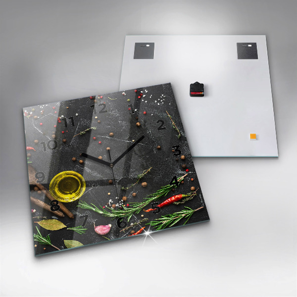 Square glass wall clock Spices on the counter