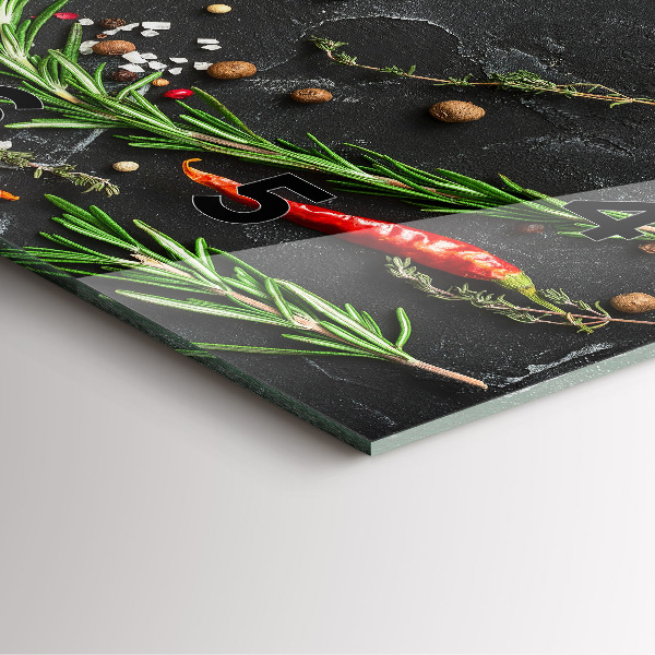 Square glass wall clock Spices on the counter