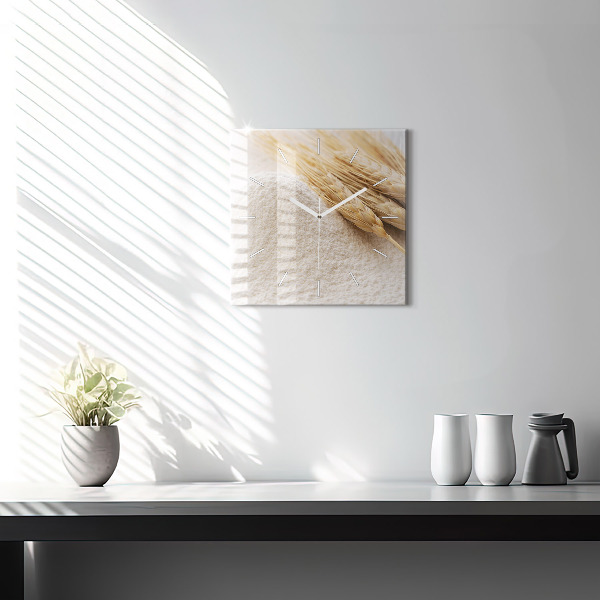 Square glass wall clock Flour and ears of grain