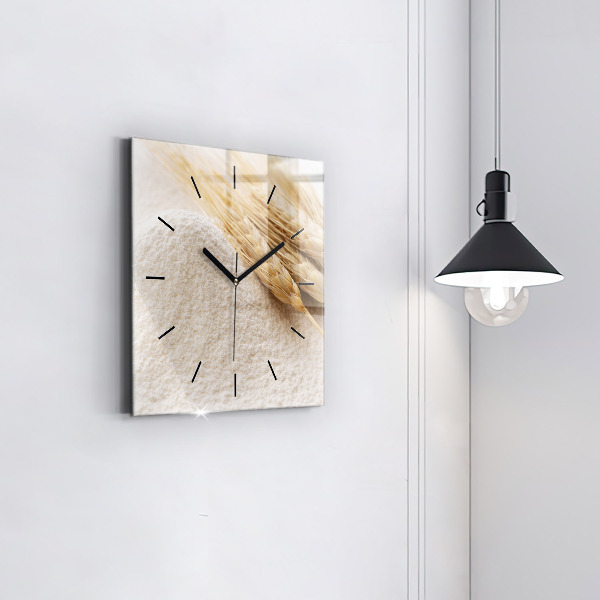 Square glass wall clock Flour and ears of grain