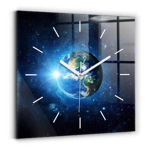 Square glass wall clock Earth and Galaxy – NASA
