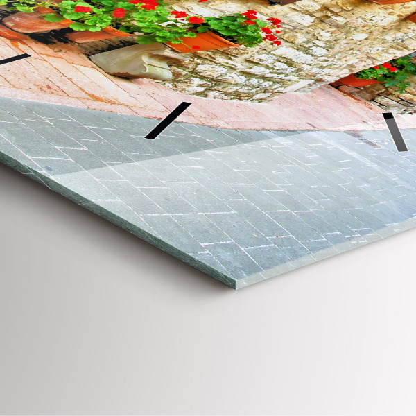 Square glass wall clock A picturesque street