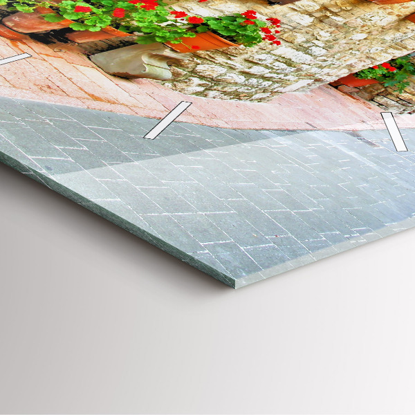 Square glass wall clock A picturesque street