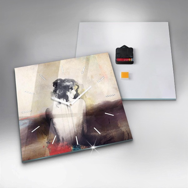 Square glass wall clock Abstract portrait of a woman