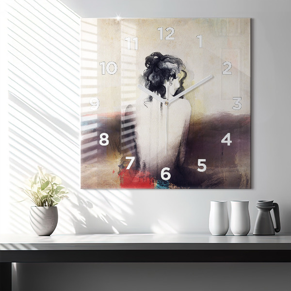 Square glass wall clock Abstract portrait of a woman