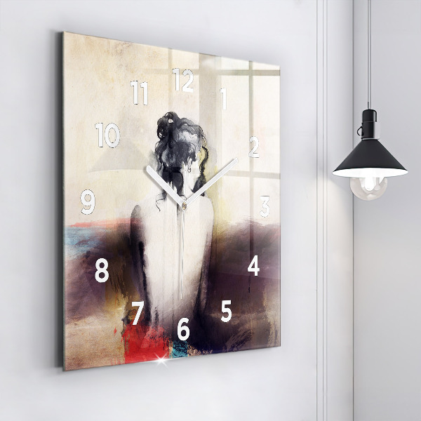Square glass wall clock Abstract portrait of a woman