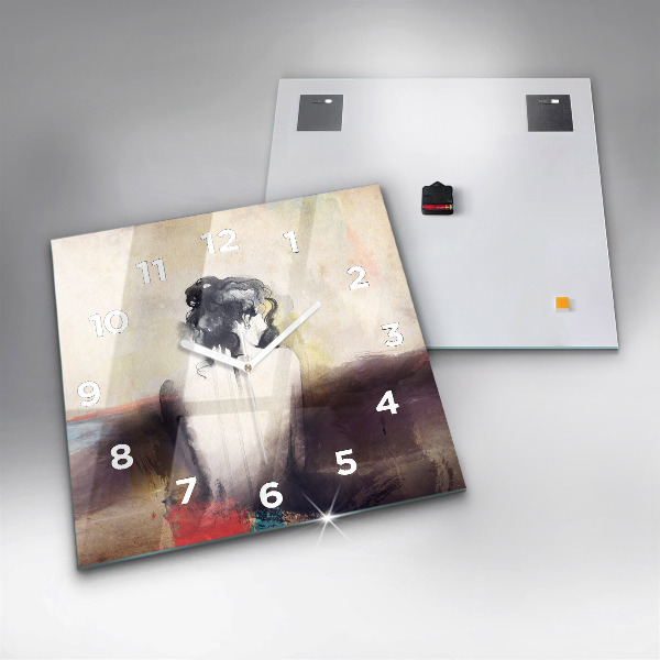Square glass wall clock Abstract portrait of a woman