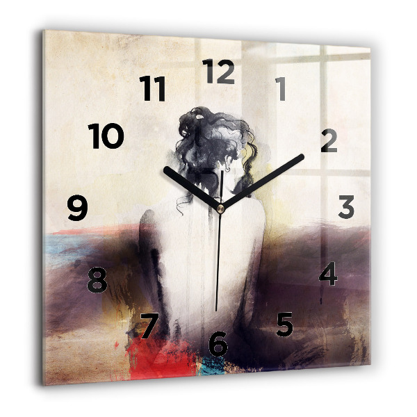 Square glass wall clock Abstract portrait of a woman