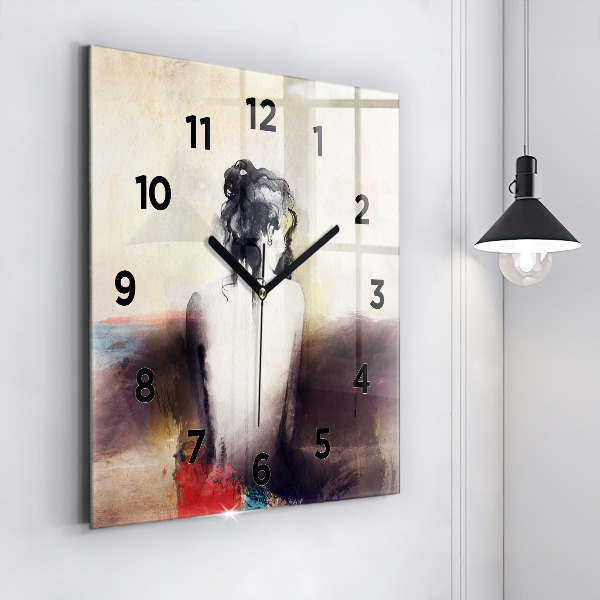 Square glass wall clock Abstract portrait of a woman