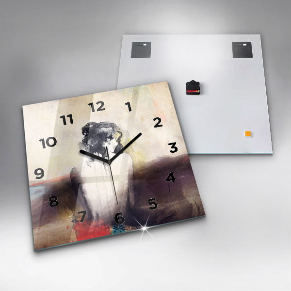 Square glass wall clock Abstract portrait of a woman