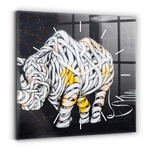 Square glass wall clock Abstract rhino