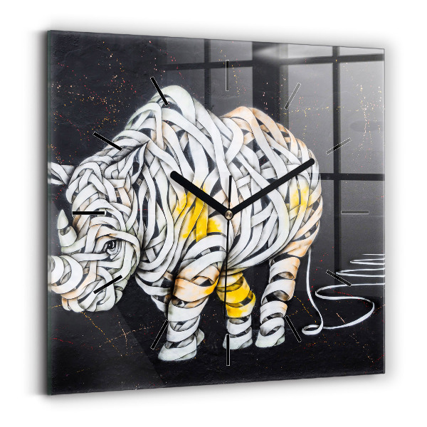 Square glass wall clock Abstract rhino