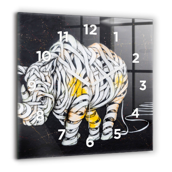 Square glass wall clock Abstract rhino