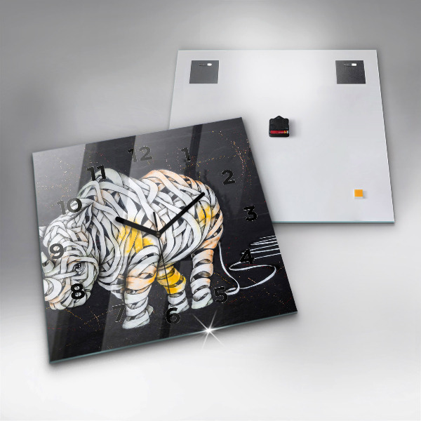 Square glass wall clock Abstract rhino