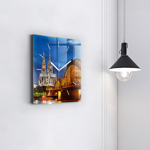 Square glass wall clock Bridge in Germany